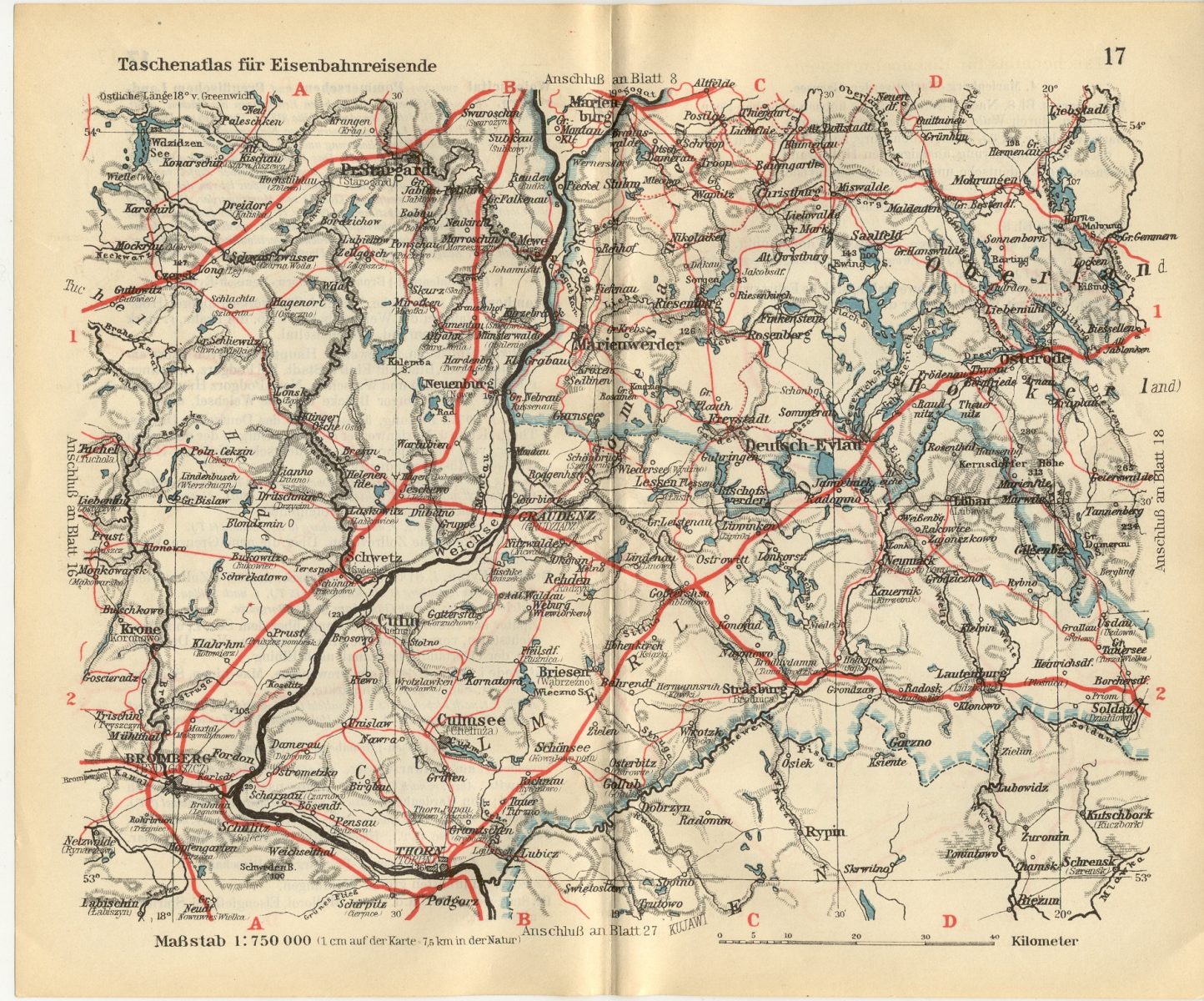 Eisenbahnkarte Culmsee Taschenatlas 1925