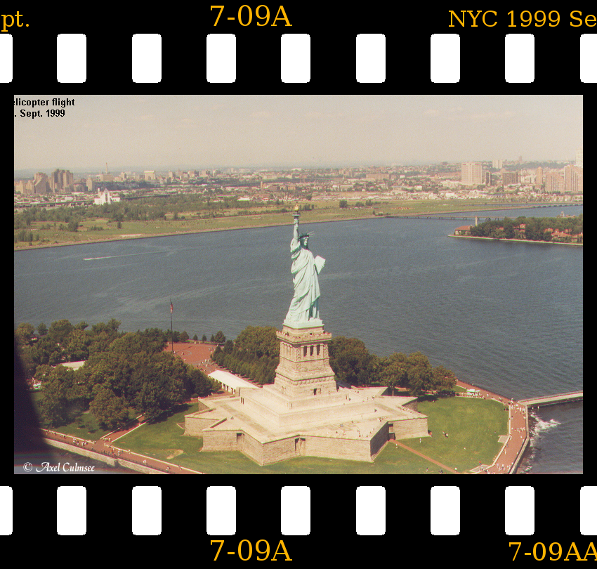 Statue of Liberty NYC 1999 September slide 7-09A seen during helicopter flight