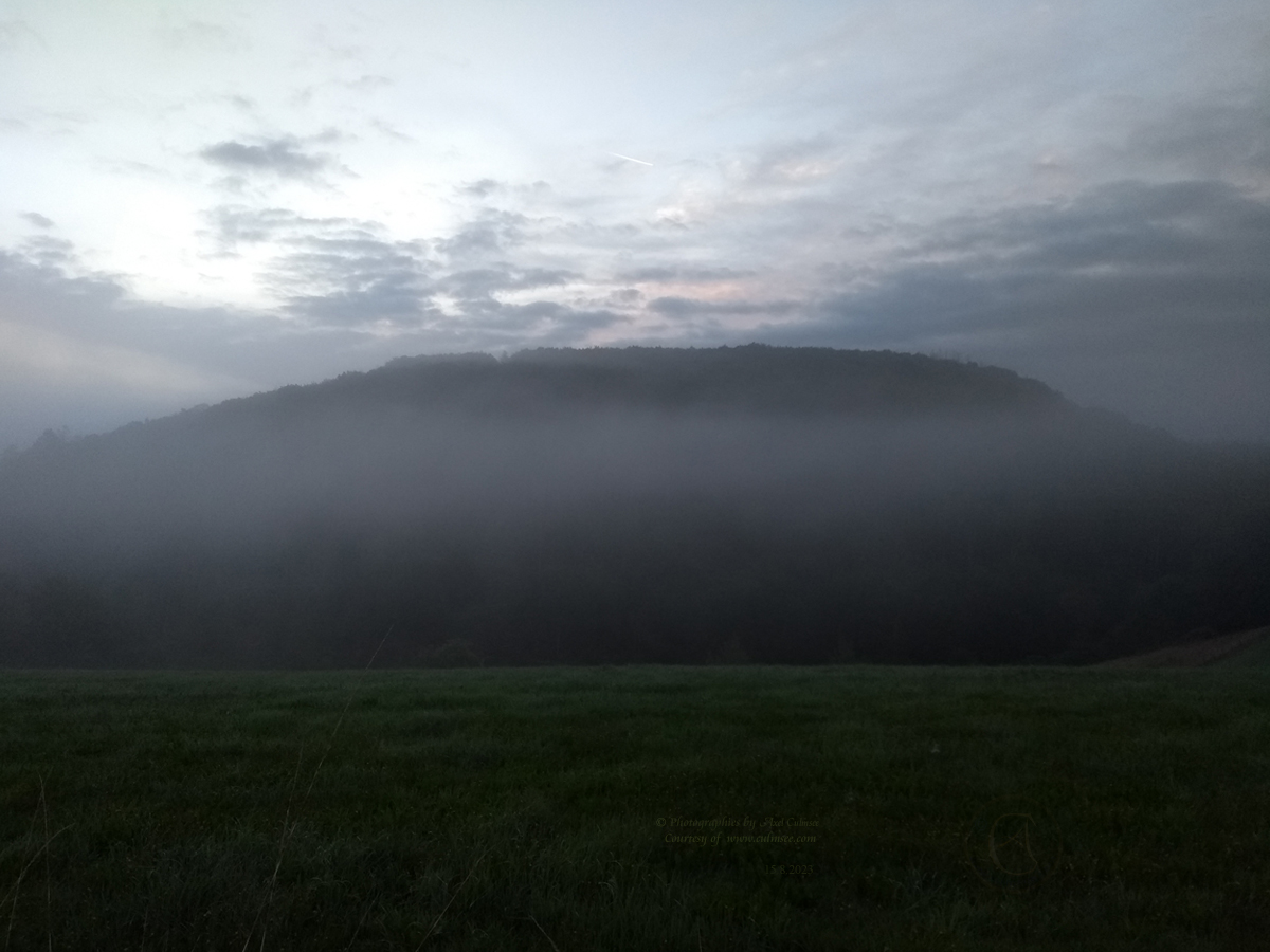 hilltop during early morning fog at 6:20 A.M.