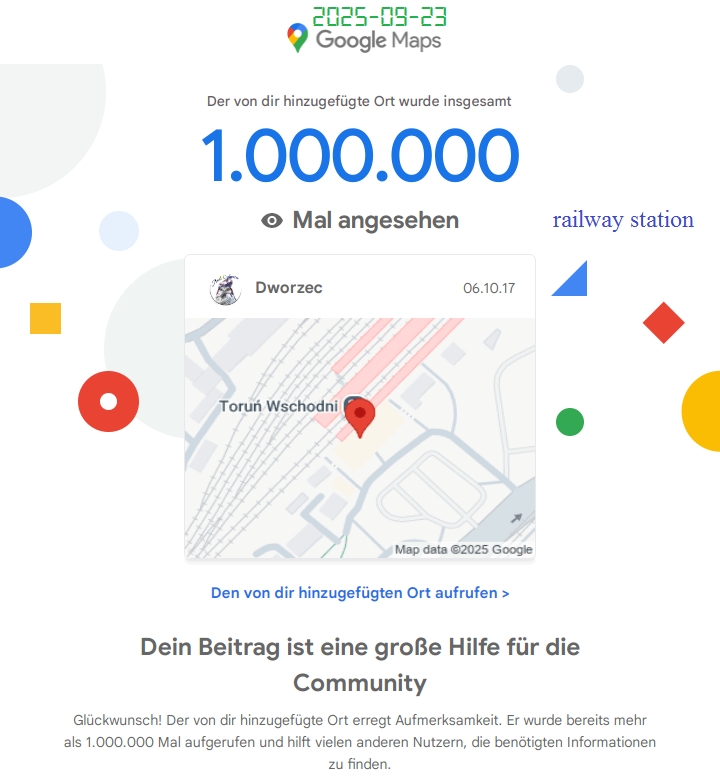 Chelmza Dworzec 1M views at Google Maps via Local Guide